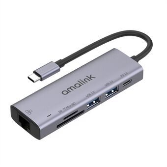 AMALINK AL-95122D 6 in 1 Type C Hub TF-kaartlezer USB 2.0 + 3.0 PD 3.0 RJ45-adapter Tot 85W voeding