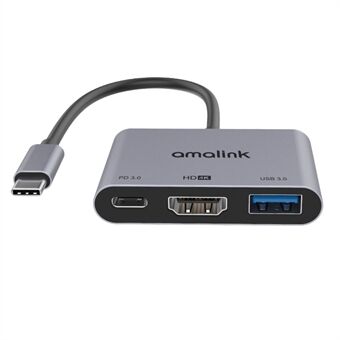 AMALINK AL-9175D Type C naar HDMI + USB 3.0 + PD 3.0 Adapter Multipoort Hub