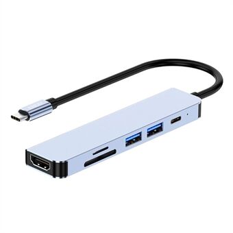 ENKAY HAT Prince 6-in-1 USB-C Adapter Dock Station Type-C Hub naar 4K HD-video-uitgang+PD-poort+2xgeheugenkaartlezersleuven+USB 2.0+USB 3.0 Compatibel voor laptops en andere Type C-apparaten