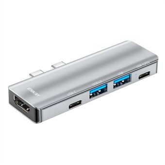 ENKAY HAT Prince Dual Type-C Poorten Docking Station USB-C Hub naar USB3.0+USB2.0+USB-C+HD 4K+PD Oplaadadapter voor MacBook Pro / Air