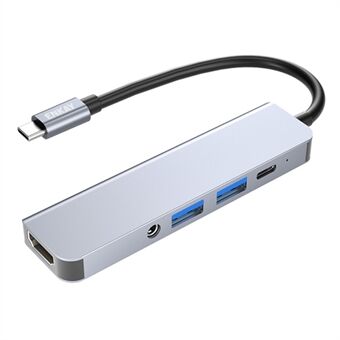 ENKAY HAT Prince 5-in-1 USB-C Hub Docking Station Type-C naar HD 4K Dual USB3.0 3.5mm Audio Jack PD 60W Snel Opladen
