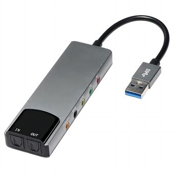 HY-601 6 in 1 USB multifunctionele geluidskaart USB + 3,5 mm audio + 7.1 kanaal / optische vezel - grijs
