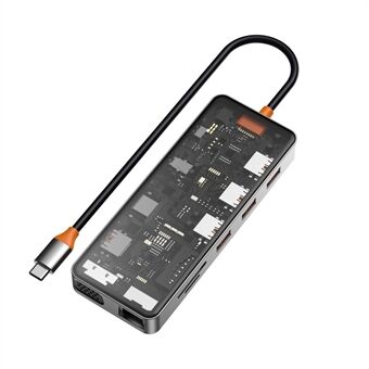 WIWU CB011 11-in-1 Type-C Hub Adapter Multifunctioneel Docking Station Type-C naar 3 USB3.0+USB2.0+SD / TF(2.0)+HD+RJ45+VGA+PD+Audio