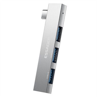ESSAGER 3-in-1 USB-hubsplitter 1 USB3.0 + 2 USB2.0-poorten aluminium adapter voor Type-C tablet-laptop