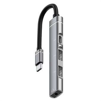 4-in-1 USB-C hub Type-C naar 2xUSB 2.0 + 3,5 mm AUX-poort + Type C-poort Compatibel voor laptops en andere Type C-apparaten
