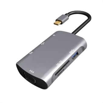 V217E 7 in 1 Type-C Hub Adapter Kabel HD VGA USB 2.0/3.0 SD/TF Kaartlezer PD Oplaadstation voor Laptop