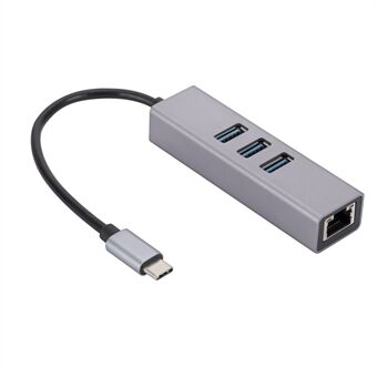 Type C naar RJ45 Ethernet-adapter + 3xUSB 3.0-poorten, aluminium USB 3.0 naar RJ45 Gigabit Ethernet LAN-netwerkconvertor