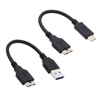 UC-140 2 stuks / set 15cm USB 3.1 Type-C naar Micro 3.0 en USB 3.0 Type-A Male naar Micro 3.0 B Male Disk SSD Datakabel