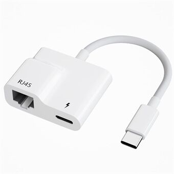 USB-C naar Ethernet Adapter, 2-in-1 Type-C naar RJ45 Converter met 60W PD Type-C oplaadpoort Ondersteuning 10 / 100Mbps voor Android / iPad Pro / Mac / Samsung Galaxy
