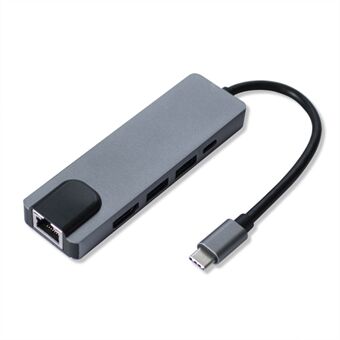 YSTC0206 5-in-1 USB C-hub naar 4K-resolutie HD-video, 2 USB 3.0, Type C-poorten, 1000 Mbps Ethernet-extender