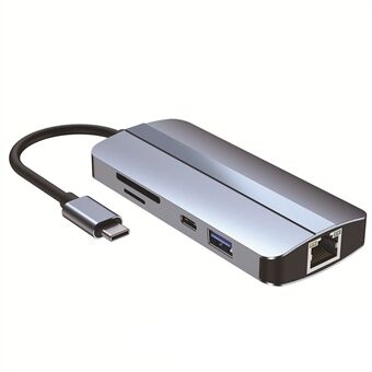 2206 Voor MacBook 9-in-1 Type-C Multi-Interface Hub Splitter HD + USB3.0 + USB2.0 + PD + USB-C + RJ45 + SD + TF Slots Adapter Docking Station