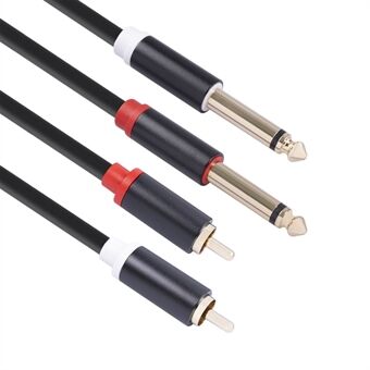 SY0163-15 1,5 m dubbele RCA mannelijk naar dubbele 6,35 mm mannelijke audiokabel verbindingskabel voor versterker luidspreker