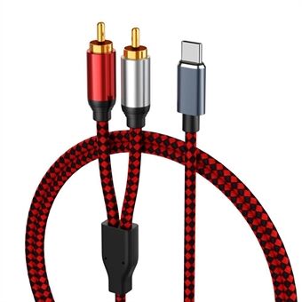 1 m USB Type-C naar 2 RCA mannelijke vergulde jack-audiokabel voor mobiele telefoon Tabletaansluiting voor luidspreker / versterker