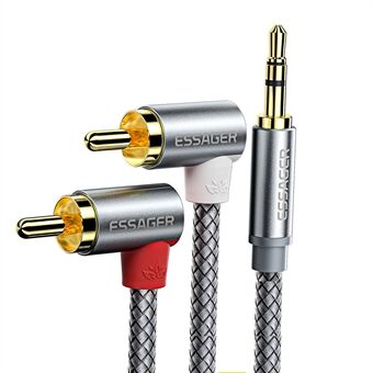 ESSAGER 1 m nylon gevlochten AUX-kabel AUX 3,5 mm naar dubbele schuine Head RCA-audio-adapterkabel