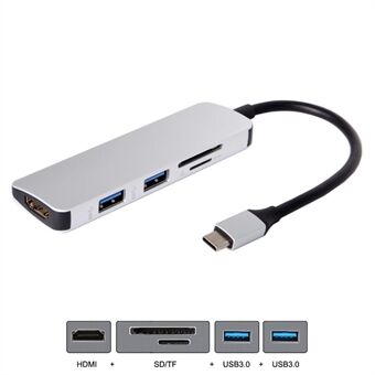 USB 3.1 Type-C naar HDMI + dubbele poorten USB3.0 + SD/TF-kaartlezer hubadapter voor MacBook