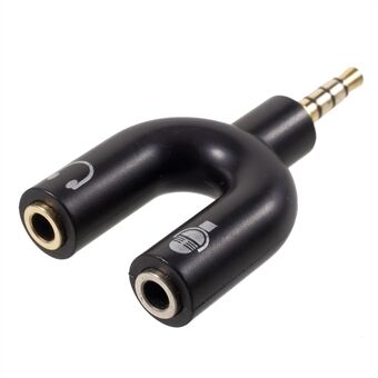 U-vormige 3,5 mm stereo male-naar-2-female hoofdtelefoon/microfoon splitteradapter