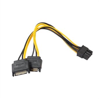 Dubbele twee SATA 15-pins mannelijke naar PCI-e 6-pins vrouwelijke grafische kaart voedingskabel