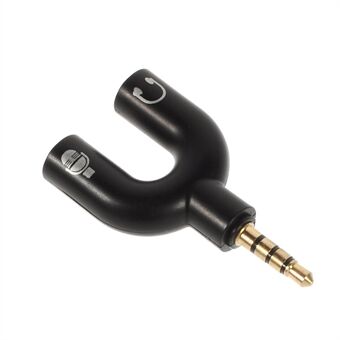 Audio-adapter 3,5 mm 4-pins mannelijk naar dubbel 3,5 mm 3-pins vrouwelijke oortelefoon en microfoon - zwart
