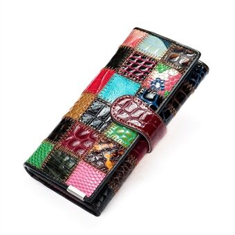 4202 Color Splicing Cellphone Clutch dames portemonnee toplaag rundleer drievoudige lange portemonnee