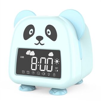 JS2726E Leuke Cartoon Panda Kids Digitale Klok Kinderen Slaaptraining Wekker met LED-nachtlampje - Babyblauw