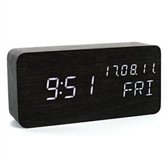GREEN TIME LED Smart Voice Control Houten wekker met kalender Temperatuur Tijdweergave