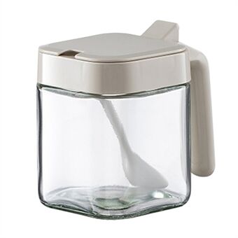 AAB022 Transparante glazen kruidendoos met lepel en handvat Kruidkruik Kruiderijfles (BPA-vrij, geen FDA-certificering)