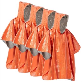 4 stuks Oranje noodregenjas aluminiumfolie wegwerp survival poncho voor kamperen wandelen - oranje / zilver