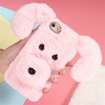 3D schattig hondenpatroon zacht bont gecoat strass TPU telefoonhoesje voor iPhone 6s / 6 4.7-inch - roze