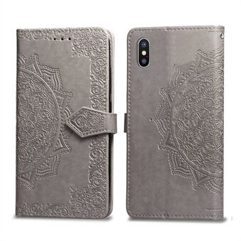 Lederen portemonnee-hoesje met reliëf Mandala bloem voor iPhone XS / X 5,8 inch