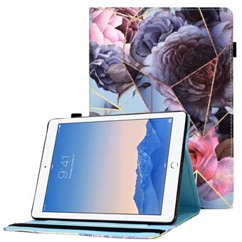 Voor iPad Air (2013) / Air 2 / iPad 9,7-inch (2017) / (2018) stiksels PU lederen tablet hoes Patroon afdrukken Stand Kaarthouder Case met elastische band sluiting