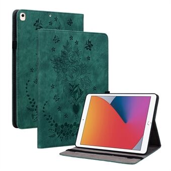 Voor iPad Air (2013) / Air 2 / iPad 9,7-inch (2017) / (2018) PU lederen Stand Shell Butterfly Rose bedrukte tablethoes met kaartsleuven
