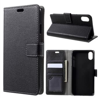 Litchi Texture Wallet Stand Leather Mobile Shell Case voor iPhone XR 6.1 inch - Zwart