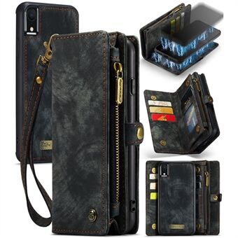 CASEME 008-serie beschermhoes voor iPhone XR 6,1 inch, 2-in-1 multi-slot portemonnee vintage PU lederen tas