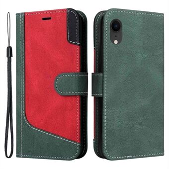 Tri-color Splicing Folio Flip Leather Case voor iPhone XR 6,1 inch, Portemonnee Stand Functie Telefoon Cover met Riem