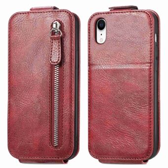 Voor iPhone XR 6.1 inch Drop-proof Verticale Flip Telefoon Cover Slijtvaste Magnetische PU Lederen Case Stand met Rits Portemonnee: