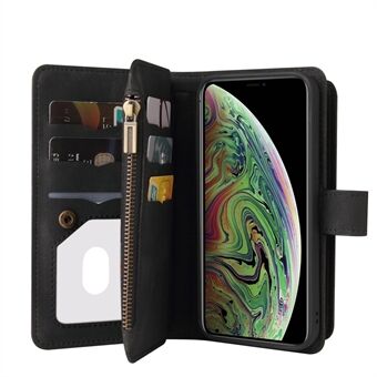 Skin-touch Feel lederen hoes Multi-kaartsleuven Stand Wallet Phone Case met ritsvak voor iPhone XS Max 6.5 Inch