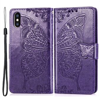 For iPhone XS Max 6.5 inch Imprinting Butterfly Flower PU Leather + TPU All-round Protection Wallet Stand Phone Cover Case