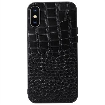 For iPhone XS Max 6.5 inch Crocodile Texture Phone Cover Genuine Cowhide Leather Coated PC + TPU Hybrid Case