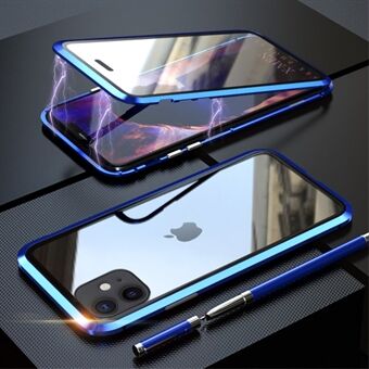 LUPHIE Magnetische iPhone 11 Cover met Glazen Voor- & Achterkant - Blauw