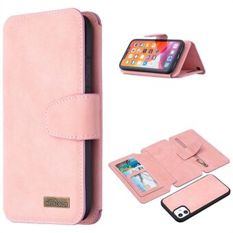 BF07 Afneembare mat lederen portemonnee met ritsvak telefoonhoesje voor iPhone 11 - Roze