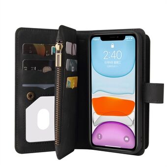 Skin-touch Feel Meerdere kaartsleuven Telefoonstandaard Case Stand met ritsvak voor iPhone 11 6,1 inch