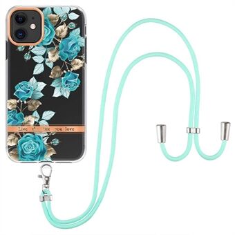 YB IMD-serie IML TPU-telefoonhoes voor iPhone 11 6,1 inch, lang snoer + gegalvaniseerde telefoonhoes met bloemenpatroon