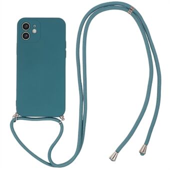 Rubberen telefoonhoes voor iPhone 11, TPU-achterkant met vezelvoering en lang koord