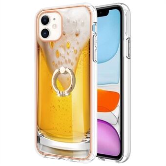 YB IMD-serie-20 Style D voor iPhone 11 IMD-patroon 2,0 mm TPU-hoesje met elektroplating ring en uitschuifbare standaard voor telefoon.