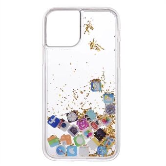 APP Icon Dynamic Glitter Powder Pailletten TPU Back Shell voor iPhone 11 Pro 5.8 inch (2019) - Goud