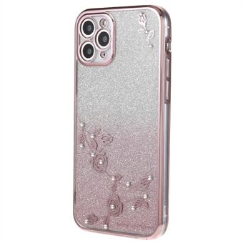 Voor iPhone 11 Pro 5,8 inch Gradiënt Glitter TPU Anti- Scratch Cover Bloem Strass Decor Telefoonhoesje