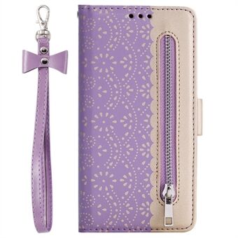 Lace Flower Pattern Zipper Pocket Leather Wallet Case for iPhone 11 Pro Max 6.5-inch (2019)
