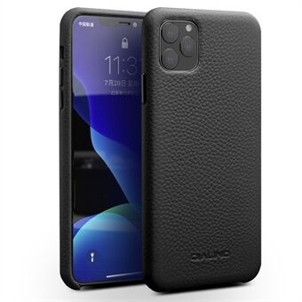 QIALINO Genuine Leather Litchi Texture Phone Back Cover Case for iPhone 11 Pro Max 6.5-inch - Black