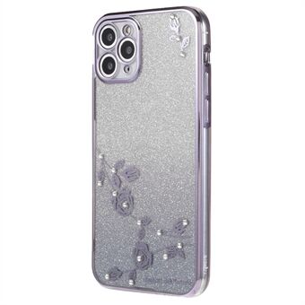 Voor iPhone 11 Pro Max 6,5 inch Bloem Strass Decor Glitter Soft TPU Cover Gradiënt Anti-drop Telefoonhoesje