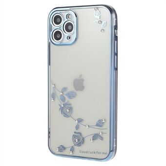 Voor iPhone 11 Pro Max 6,5 inch Strass Decor Bloemenpatroon Zachte TPU-telefoonhoes Gegalvaniseerde achterkant